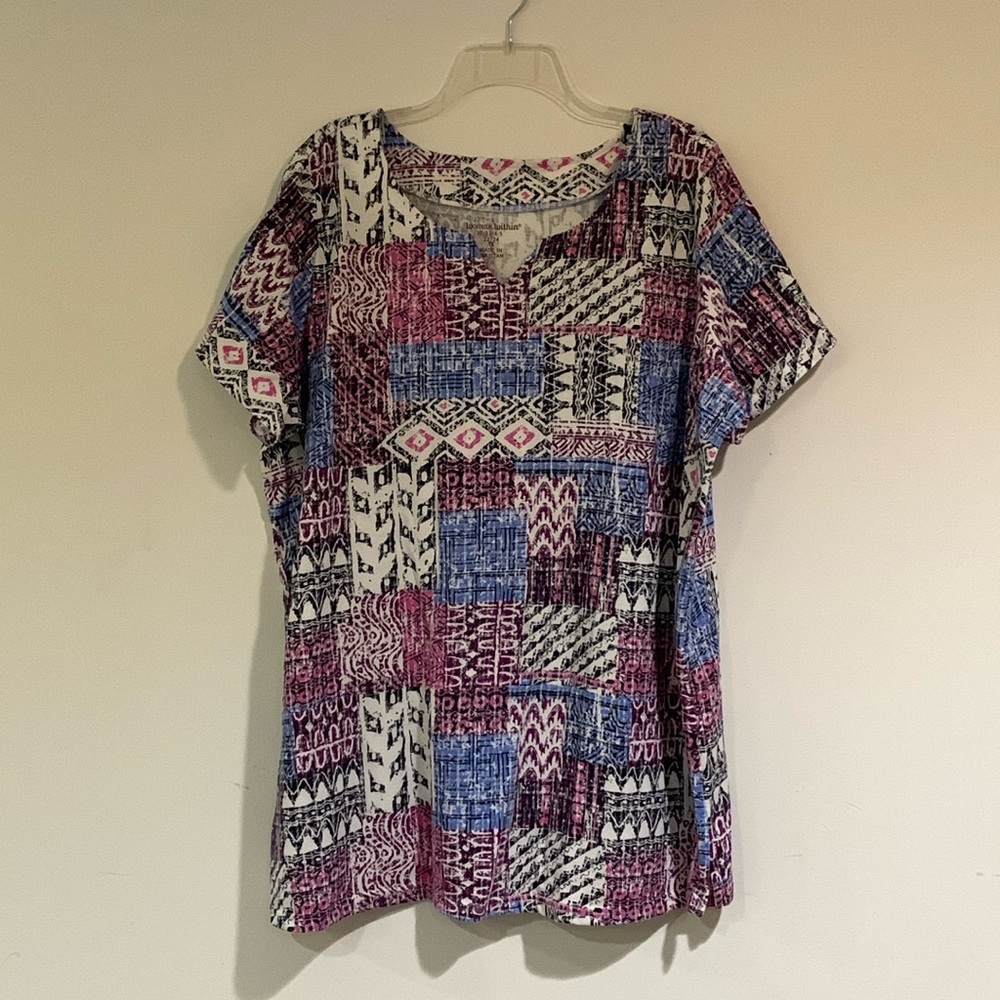 Woman Within Multi-Colored Printed Short Sleeve Top, Size 1X, 22/24